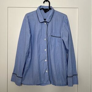 J. Crew Womens Nightshirt Medium Blue Cotton Long Sleeve Botton Up Pajama